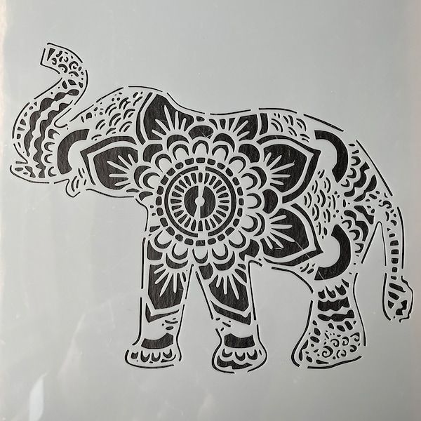 Pochoir éléphant Mandala en A4 pour meubles, tissus, peintures murales, gravure, signalisation tous les arts et métiers, cliquez pour peindre et décorer