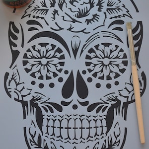 Crâne tatoué, Jour des morts, pochoir pour meubles, tissu, peintures murales, gravure, signalisation, art et artisanat, cliquez pour acheter, peindre et décorer