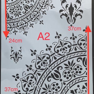 Mandala 1/4 section pochoir. Pochoir A2 pour meubles, tissus, carreaux ou sols. Motif de mandala pour peindre et décorer des murs ou des gâteaux