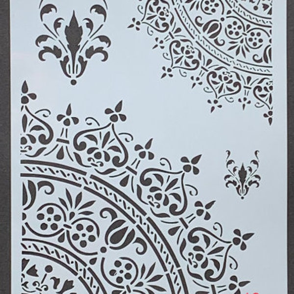 Mandala 1/4 section stencil. A4 stencil for furniture, fabric, tiles or floors. Mandala pattern for painting and decor walls or cakes