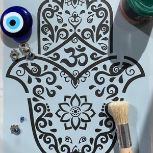 Pochoir à main Hamsa A4 au format A4 pour meubles, tissus, peintures murales, gravures, objets d'art et d'artisanat, cliquez pour peindre et décorer maintenant, cliquez pour acheter