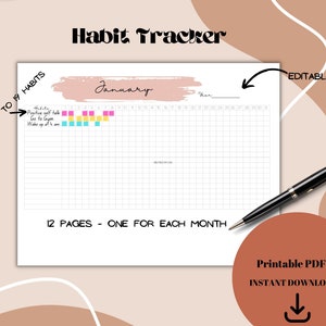 Habit Tracker Printable, Monthly Habits , Habit List , Downloadable Letter, Daily Habit Tracker Calendar Monthly Printable