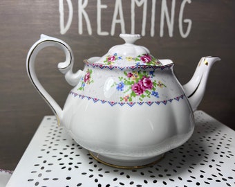 Royal Albert Petit Point Vintage Bone China Individually Priced Teapot, cream sugar, salt pepper, trios, place settings, cake plate