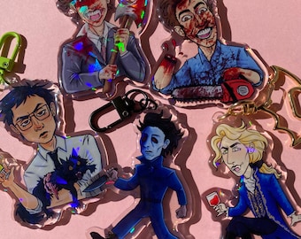 Horror Movie Inspired Epoxy Acrylic Keychains - Ash Williams, Herbert West, Michael Myers, Patrick Bateman, Lestat de Lioncourt