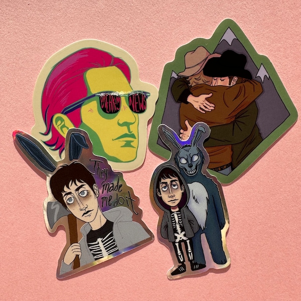 Jake Gyllenhaal character stickers— Nightcrawler, Brokeback Mountain, Donnie Darko Holographic Vinyl Stickers