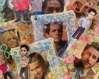 May include: A collage of colorful images featuring various people, including a man with glasses, a woman with long hair, and a man with a beard. The images are surrounded by decorative elements, such as hearts, stars, and swirls.