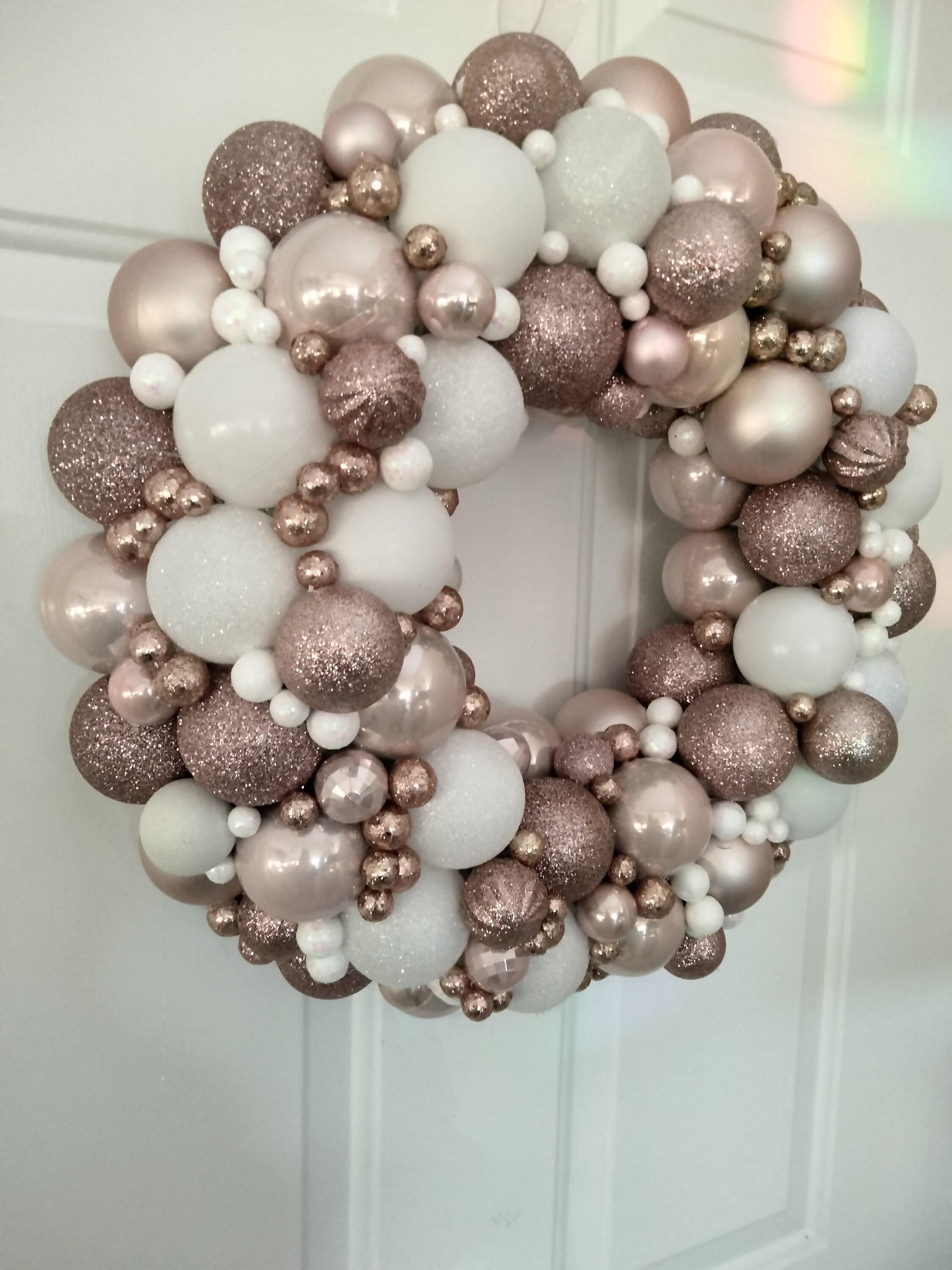 Rose Gold and White Ball Ornament Wreath, Christmas Wreath, Holiday