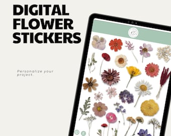 Digital Flower Goodnotes Stickers | Digital Planner Stickers | Pre Cropped iPad Stickers, Flowers