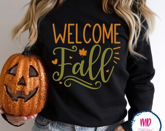Welcome Fall SVG Design, Herbst SVGs für Cricut, Herbst Tshirt Designs, Digitale Schneidedateien png, svg, eps, dxf