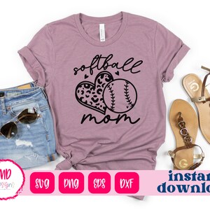 Softball Mom SVG with Leopard Heart