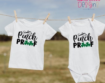 Pinch Proof Shamrock SVG Design, St Patricks Day Cricut File, tees and bodysuits for kids and babies, Digital cutting files png, svg, eps
