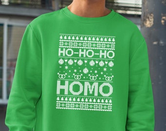 Ho Ho Ho Homo Sweatshirt, Merry Christmas Sweater, Christmas Sweatshirt, Santa's Ho Sweatshirt, Gay Christmas Gift, LGBTQ Christmas Sweater