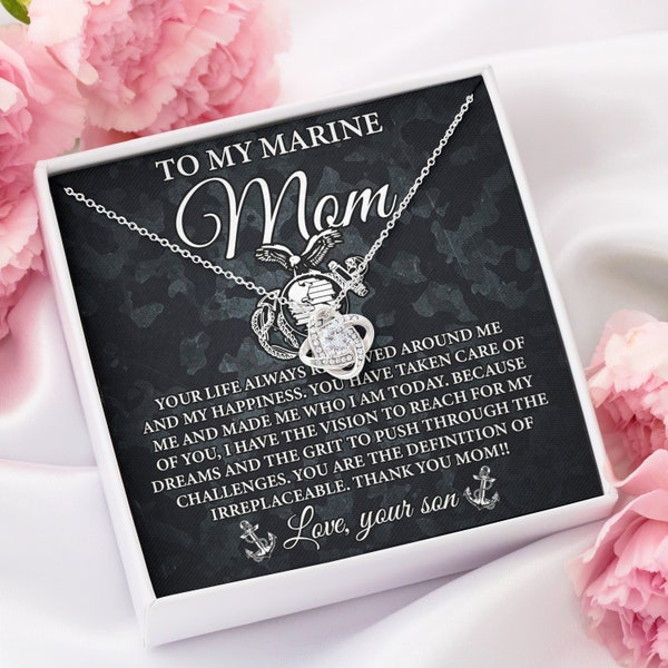 To My Marine Mom Love Necklace, Love Knot From Your Son, Gift For Military Mom, Marine Mom Jewelry, Gift For Navy Veteran, From Son To Mom