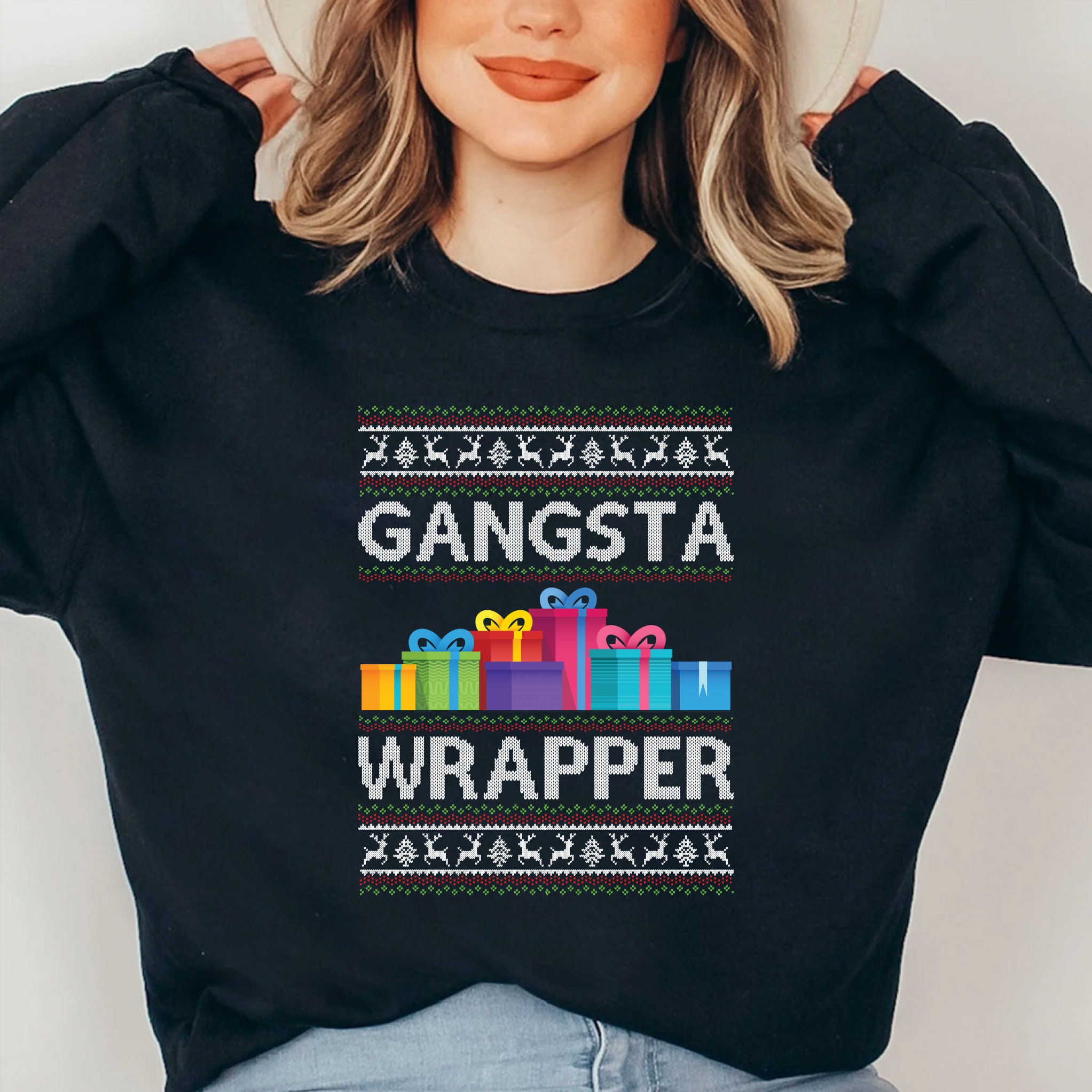 Gangsta Wrapper Sweatshirt Christmas Sweatshirt Christmas Party Sweatshirt Christmas Ugly Sweater Ugly Christmas Sweater Xmas Sweater Etsy Canada