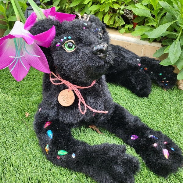 Custom Pantera negra cachorro joya fantasía poseible ooak juguete realista renacido muñeca réplica