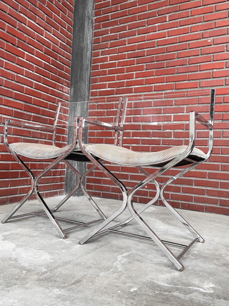 Vintage Chrome and Lucite Directors Chairs Etsy