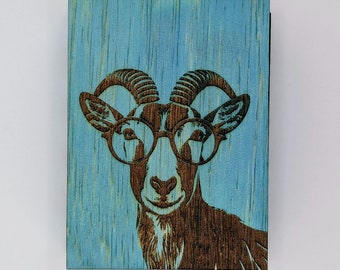 Goat wearing glasses playing card box available in multiple sizes