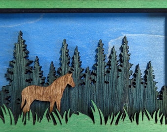 Horse, Mountains & Trees 3D Shadow Box