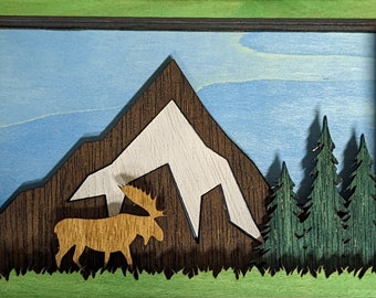 Moose, Mountains & Trees 3D Shadow Box