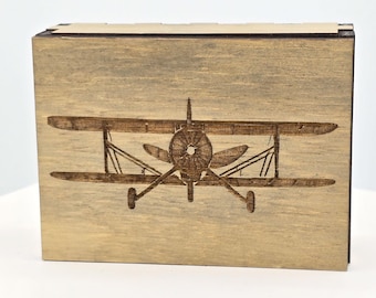 Bi-plane playing card box available in multiple sizes.  Can also be used to store treasures and keep sakes in a custom one of a kind box.