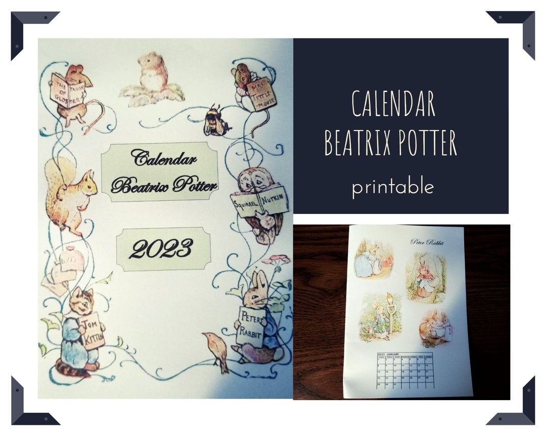 Beatrix Potter Monthly Calendar 2023, PDF A4 to Print. Calendar in