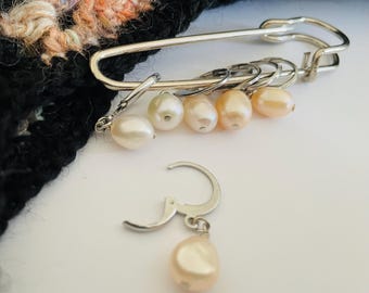 Marcadores de punto de perla natural: accesorios para tejer y crochet, juego de 8 hechos a mano