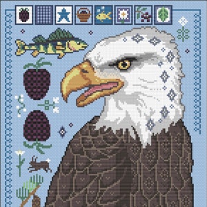 Weißkopfseeadler Brombeeren Kreuzstich PDF Stickvorlage