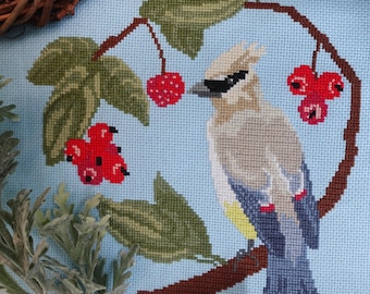 Cedar Waxwing in a Dogwood Tree PDF Cross Stitch Pattern