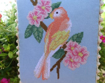 Bourke&#39;s Parakeet in a Pink Trumpet Tree PDF cross stitch chart