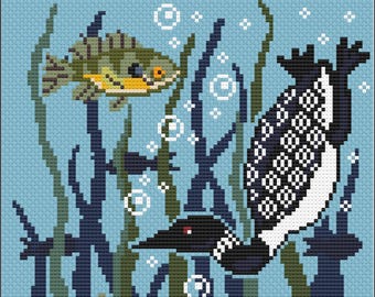 Diving Loon Cross Stitch Pattern PDF