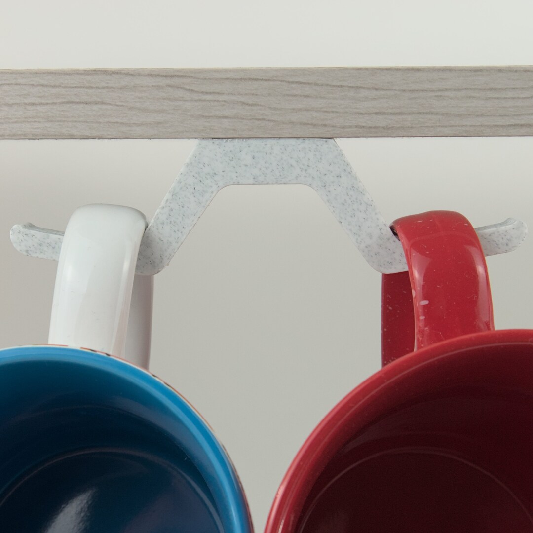 Modern Style Under the Shelf Coffee Cup Hook in Light Granite PLA With
