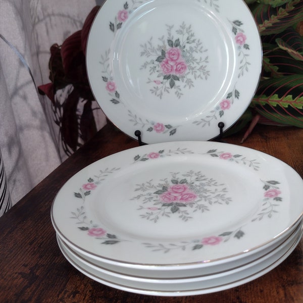 Vintage: Pretty Rose, Fine China, Bread and Butter Plates, Set of 4, Made in Japan,
