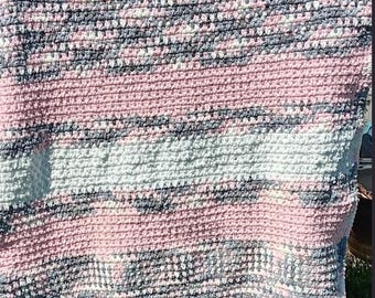 Crochet Lap Blanket, Throw, Pink Camouflage, Handmade, 60 x 38