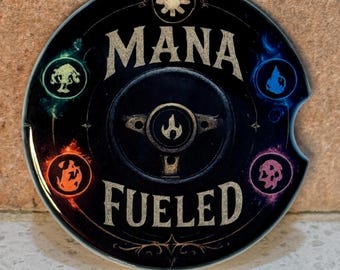 Mana Fueled Ceramic Car Coaster | Fantasy Card Game Inspired Gamer Gift | Handmade Ceramic Cup Holder Coaster | Coffee Lover Accessory