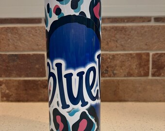 Custom Made 20oz Stainless Steel Tumbler Blue Devils Heart Leopard Pearl River County PRC