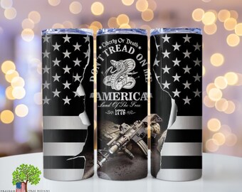 Black and White Don&#39;t Tread On Me 2A Custom 20oz Stainless Steel Tumbler with lid and straw