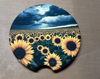 Sunflower v2 Round Absorbent Ceramic Sandstone Car Coaster