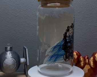 Steampunk Pirate Skull Tumbler | 16oz Libbey Glass Can | Clockwork Skull Cup | Gothic Steampunk Drinkware | Fantasy Pirate Gift