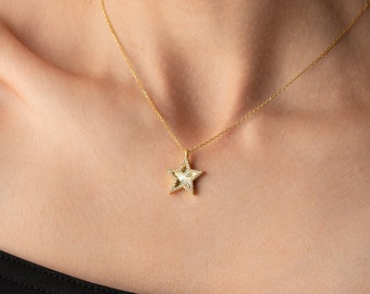 Zirkoon Ster Ketting, Kleine Zilveren Ster Ketting, Sierlijke Zirkoon Star Choker, Verjaardagscadeau, Kerstcadeau, Cadeau voor Dochter, Vrienden Cadeau