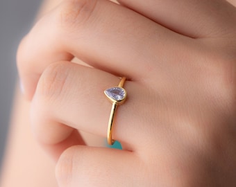 Handgemaakte Aqua Drop Citrien Ring, Sierlijke Drop Ring, Cadeau voor haar, Stapelbare minimalistische Band, 925 Sterling Zilveren Fijne Sieraden