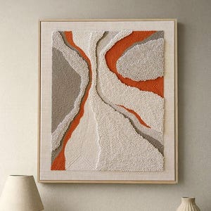 Décoration murale tapisserie tissée à la main : cadre en chêne, tons ocre bohèmes