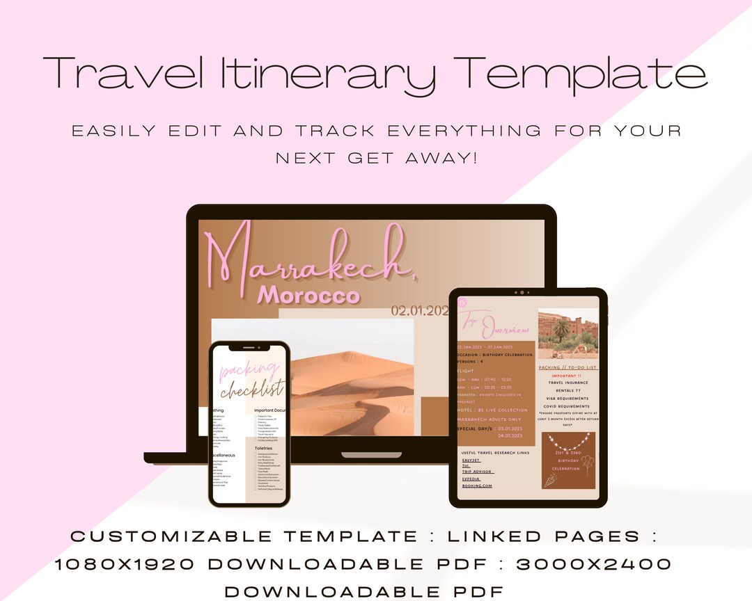 Travel Itinerary Template Modern Minimal, Mobile, Desktop, Ipad ...