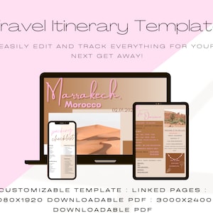 Modello di itinerario di viaggio Minimal moderno, Mobile, Desktop, iPad, Modificabile su Canva, Stampabile, Download di modelli digitali, Viaggiare in Marocco