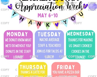 Teacher and Staff Appreciation Week Editable Weekly Schedule Flyer Polka Dot Theme Canva EDU