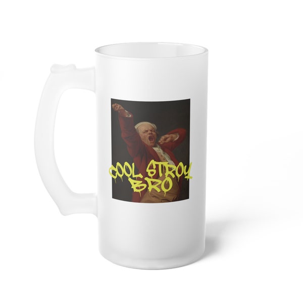 Frosted Glass Beer Mug 16oz. "Yawn Chronicles" inspired by Joseph Ducreux's timeless "Self-Portrait, Yawning". CHEERS!