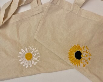 Cute embroidered tote bag- Daisy and Sunflower