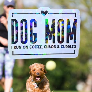 Dog Mom - Sticker Cute Waterproof Vinyl Decal for Dog Lovers, Pet Parents, Fur Mama Gifts, Laptop or Water Bottle Sticker