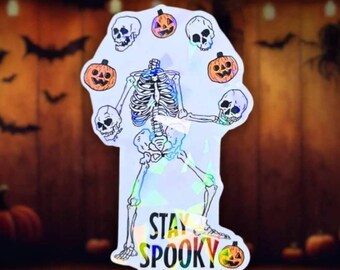 Stay Spooky Skeleton Sticker Halloween Decal, Dancing Skull Juggler (Cheeky Fun, Gothic Style)