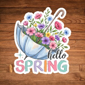 Hello Spring Pastell Blumen Aufkleber für Laptops, Wasserflaschen, Bücher & Handys - Bunter Wildblumen Aufkleber