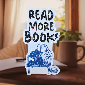 Lee más libros - Adhesivo de vinilo acogedor para lectores, introvertidos y amantes de la lectura. Bonita calcomanía para portátil o Kindle.